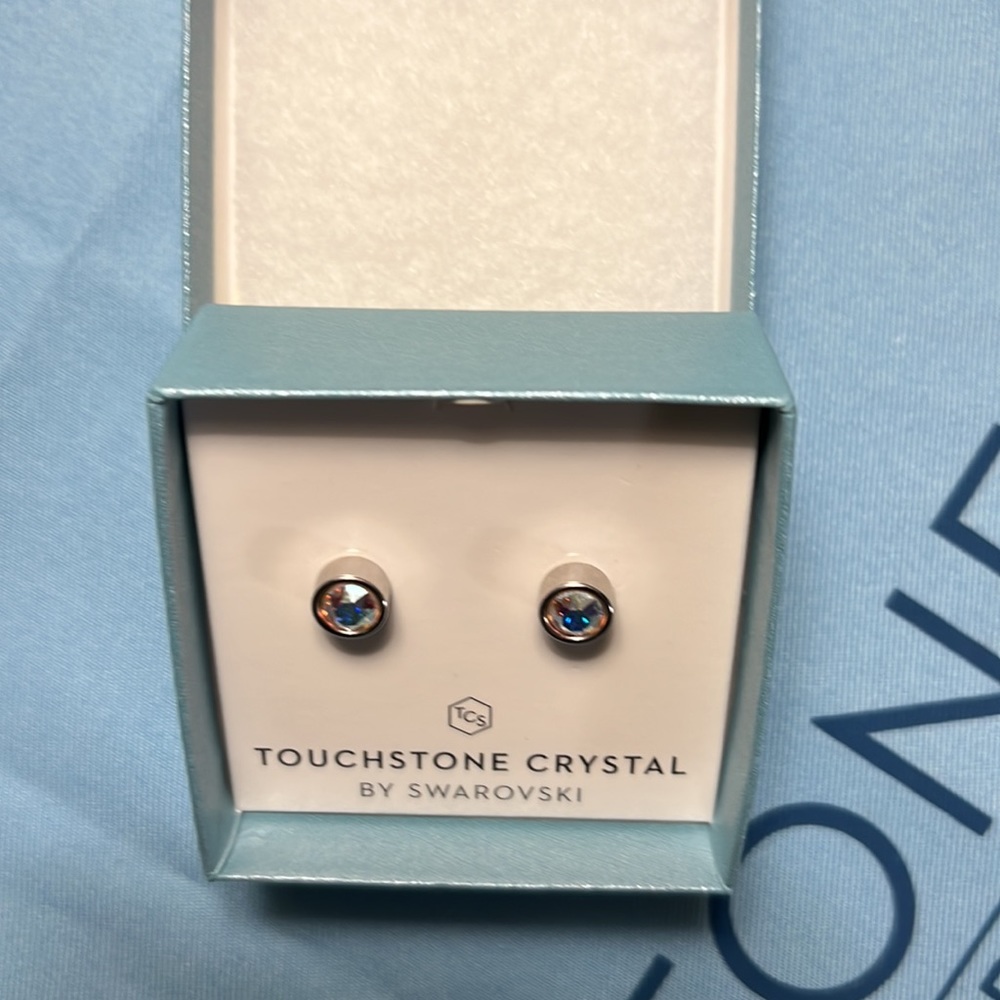 Touchstone crystal aurora boreale ice earrings. New in box.